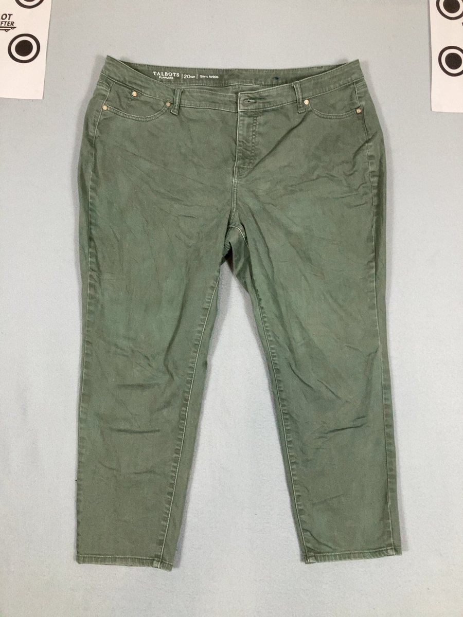 Original reseller photo: green Talbots pants on a gray backdrop with calibration markers in the corners