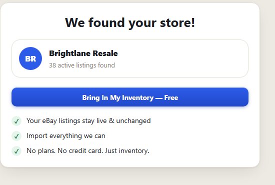 LotLifter: We found your store, Brightlane Resale, 38 active listings found, Bring In My Inventory